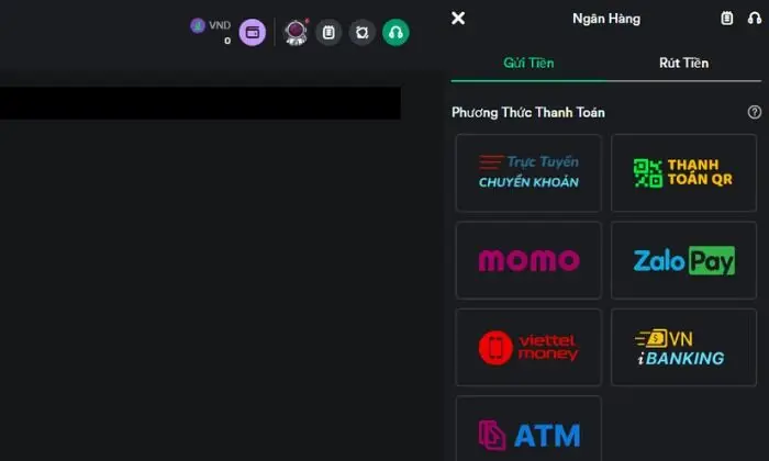 Giao diện gửi tiền tại V9bet