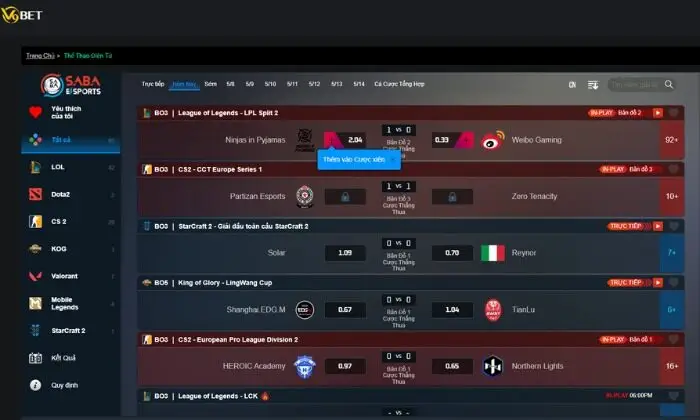 Thể thao điện tử (eSports) hot nhất tại V9bet